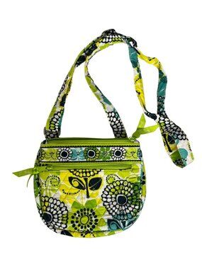 Vera Bradley Limes Up Cross Body Purse Yellow Green‎ Casual Quilted